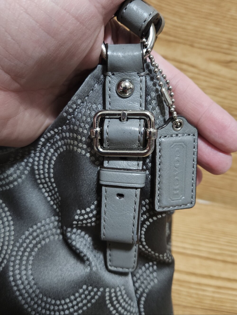 Coach Madison Gray Op Art Jacquard & Patent Leather Maggie Hobo Shoulder Bag - Picture 7 of 16